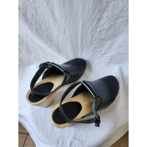 Sven Black Leather Wooden Heel Clogs US 9.5 - Custom Made - Picture 12 of 13